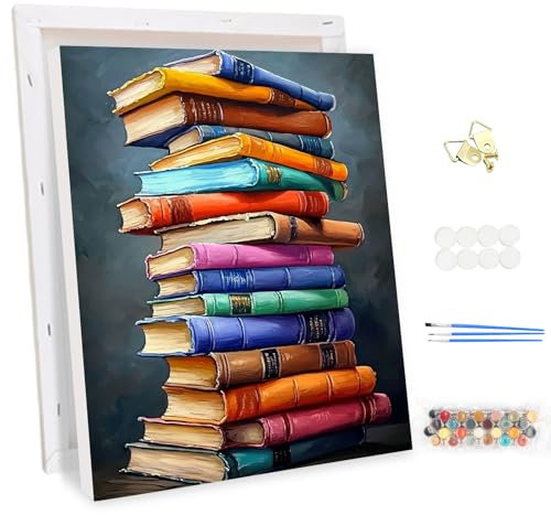 MEIYUDA Peinture par Numero Adulte avec Cadre Livres, DIY Peinture Acrylique pour Adultes Débutants Peinture par Numero, Facile sur Toile Avec Peintures et Pinceaux Decoration Maison Cadeau 30x40cm