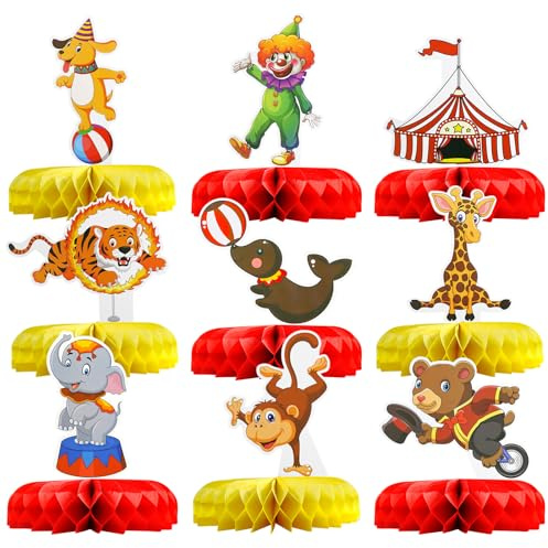 Karneval Bienenwaben Tischdeko,9 Stück Bienenwabe Mittelstücke Tischdeko | 3D Zirkus Deko für Tischdeko,Karneval Tiere Bienenwabe Mittelstücke,für Karneval Kinder Zirkus Geburtstag Party