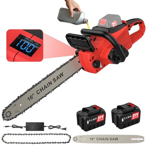 Bürstenlose Akku Kettensäge für Makita 18V Batterie, 16 zoll Kettensäge Batteriebetrieben, Elektro-Kettensäge mit Automatische Kettenspannung & Kettenschmierung, Kettensäge 2000 W (Batterie*2)