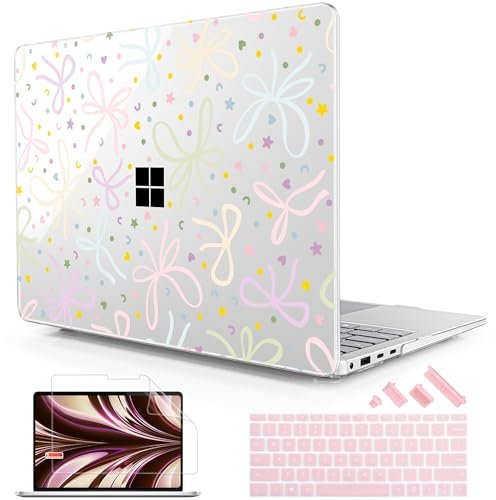 Lepeoac Case for 13.8 Microsoft Surface Laptop 7 13.8 Windows 11 PC 2024 (Model 2036), Hard Shell Cover with Keyboard Cover + Screen Protector + Dust Plug, Bow Knots