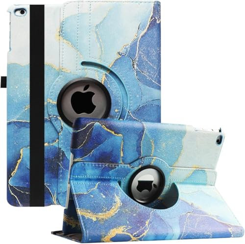 Hülle für iPad 9.7 2018/2017 (6./5. Generation) / iPad Air 2 / iPad Air - 360-Grad drehbarer Standfuß mit Mehreren Blickwinkeln, automatisches Aufwachen/Schlafen (Dunkelblauer Marmor)
