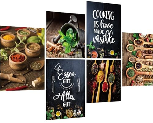 6er Set Wandtattoo Küche Gewürze- Wandtattoo Küche mit Sprüche Selbstklebend -Essen gut Alles gut- Wandaufkleber Wandbild für Deko Restaurant Küche Flur Wohnzimmer Schlafzimmer Wohnzimmer (G1)