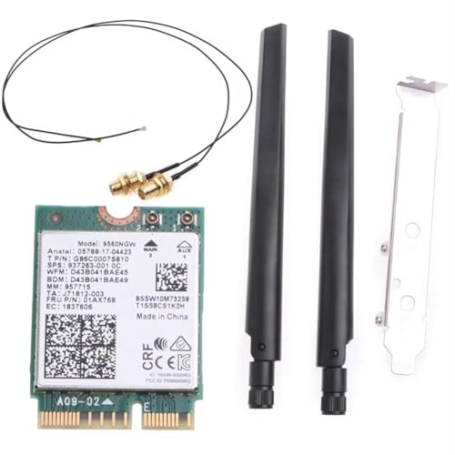Wzxksoac 9560NGW Dual-Band 2,4G/5GHz Wireless-Desktop-Kit 802.11AC M.2 CNVI WLAN-Karte Antennen-Set BT-Kompatibel 5.0