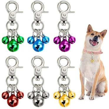 MaoNativey 6 Stück Haustierglocken für Halsbänder - Laute Hundeglocken in 6 Farben - Mit Schlüsselring als Anhänger für Hundehalsbänder & Schlüsselbund - Stylisches Accessoire für Hunde