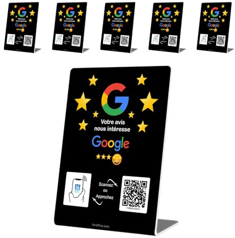 TARAFFICE – NFC Google Avis Stand | Kompatibel mit iPhone & Android | Für Geschäfte, Geschäfte, Restaurants, Bars, Cafés, Fastfoods, Pizzerien (6 Stück, schwarz)