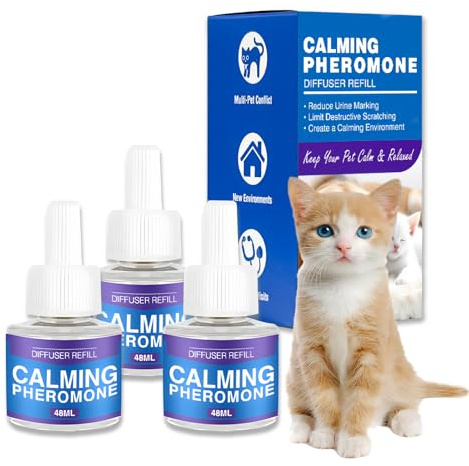 Pheromone Katzen Diffusor Nachfüller, Beruhigungsmittel für Katzen, Katzen Pheromone Steckdose 3er Pack, Cat Calming Diffuser zur Rollige Katzen Beruhigung, Reduziert Markieren, Kratzen,Verstecken