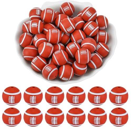 WEWAYSMILE Lot de 20 perles en silicone de 15 mm pour fabrication de porte-clés - Perles en silicone pour stylos, bracelets, colliers, cordons (rugby)