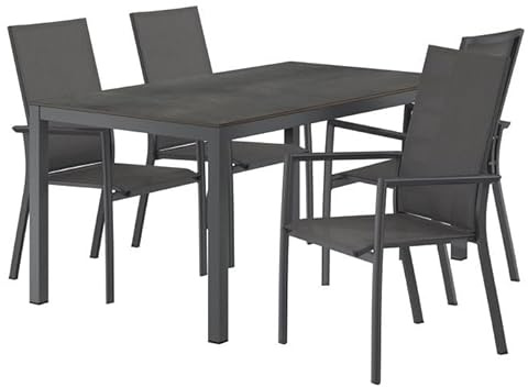 OUTLIV. Lucca Gartenmöbel-Set, 160x90x75cm, stapelbar, Grau | Textilene, Aluminium und HPL; stapelbar und mit Rückenlehne; 160x90x75cm; Grau; platzsparend, komfortabel
