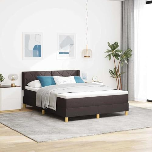 vidaXL Boxspringbett mit Matratze Dunkelbraun 200 x 140 cm Polyester, Moderne Schlafzimmermöbel, verstellbares Kopfteil, Taschenfederkernmatratze, Kiefernholz-Bett, stylisches Design
