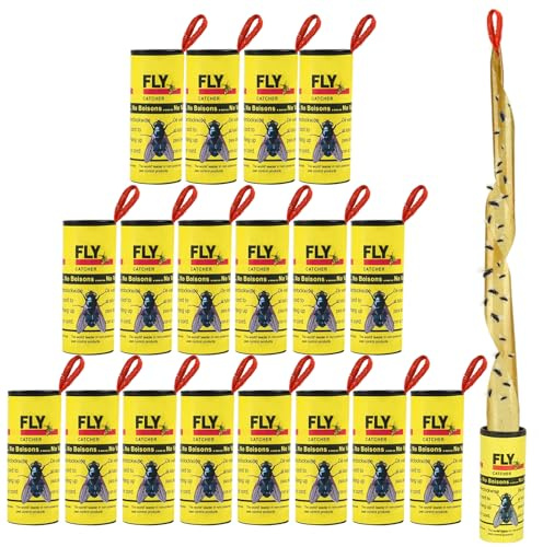 18pcs Bandes de Papier Anti-Mouches, TRIITEC pièges à Rubans adhésifs, Rubans pièges à Mouches pour l'intérieur et l'extérieur
