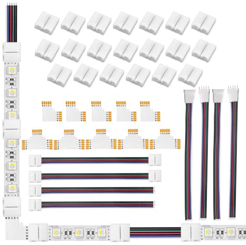 ENQIMAOYI 5-poliges 12-mm-RGBWW-LED-Anschlusskit, lötfrei, lückenlos, L/T-Splitteranschluss, JST SM-Stecker/Buchse-Kabelstecker, Jumperkabel für SMD 5050-Lichtleisten (5pin 12mm SMD kit)