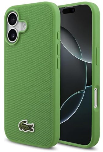 CG MOBILE Lacoste Iconic Petit Pique Woven Logo kompatibel mit MagSafe Hülle für iPhone 17 (Grün)