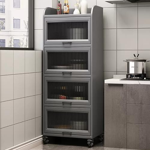 DUANHOZ Support à Micro-Ondes à roulettes, Meuble de Rangement de Cuisine Autonome, étagère de Boulangerie Polyvalente en Bois avec Porte Rabattable, Buffet pour l'organisation d