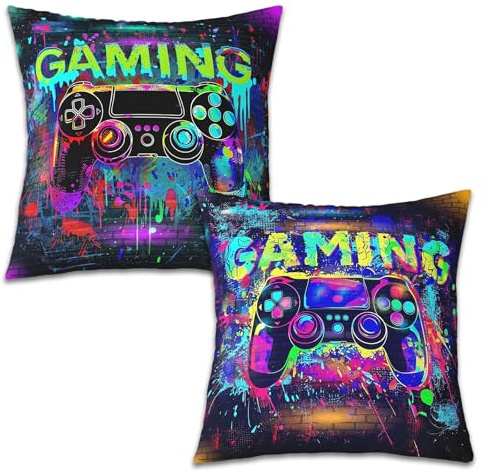 Onperpoe 2 Stück Gamer-Geschenke für Jungen, Gaming-Kissenbezüge, dekoratives Gaming-Zubehör für Gamer, Heimdekoration für Wohnzimmer, Schlafzimmer, Sofa, Stuhl, 45 x 45 cm