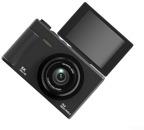 Cámara digital con grabación de video 5K, foto de 75 MP, pantalla abatible de 180° de 2.8 pulgadas, zoom de 18X y antivibración para Vlog Selfie Travel (negro)