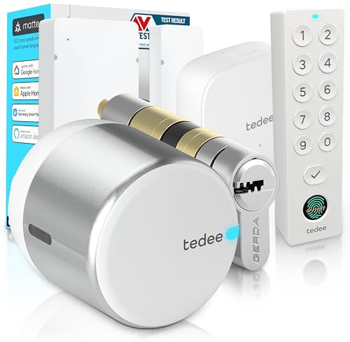 Tedee GO2 Alu Cerradura Inteligente con WiFi, Cilindro Exxo Smart, Huella Dactilar y Sensor de Puerta, Seguridad Clase 6, Acceso Remoto y Bloqueo Automático sin Llave | Alexa, Google, Apple, Matter