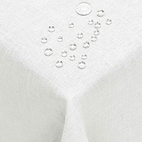 Leinen Optik Tischdecke Tischtuch Tafeldecke Leinendecke Abwaschbar Wasserabweisend Eckig 160 x 360 cm Weiss Fleckschutz Pflegeleicht mit Saumrand Leinentuch