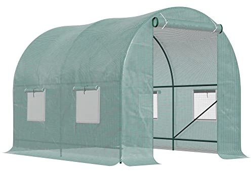 Outsunny Invernadero de Exterior 2,5x2x2 m Invernadero de Túnel con Cubierta de PE 140 g/m² para Cultivo Plantas Verduras Frutas en Jardín Terraza Verde