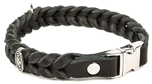 CopcoPet - Fettleder Halsband geflochten mit einem klick-Verschluß aus Metall, in Schwarz 55 cm x 25 mm