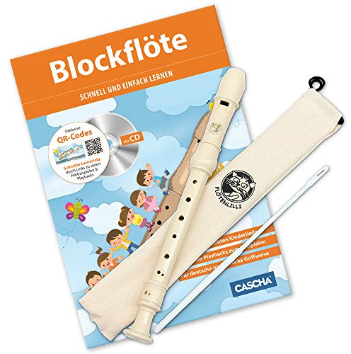 CASCHA HH 1502 Blockflöten Set, Flöte aus Kunststoff zum Lernen für Kinder und Anfänger mit Buch, Barocke Griffweise