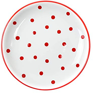 UNGARNIKAT Assiette à dessert en céramique blanche avec pois rouges peints à la main (19 cm)