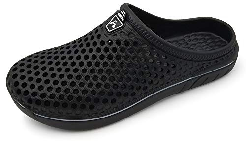 Amoji Garden Clogs Garden Shoes Shower Slippers Sandals Yard Gardening Beach Water Plastic Rubber Comfortable House Indoor Summer Adult Female Male AM161 Black Size 12 Women/10 Men