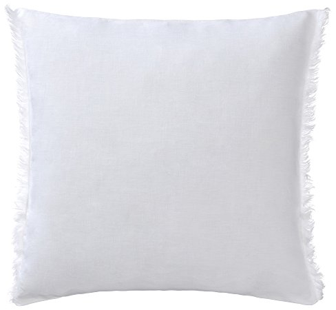 URBANARA Kissen Bellvis – 100% reines europäisches Leinen, Weiß mit Fransen – 50 x 50 cm, 1 Kissenhülle, Deko-Kissen, Sofakissen, Zierkissen