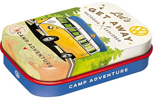Nostalgic-Art Retro Pillendose, 4 x 6 x 1,6 cm, VW Bulli – Let's Get Away – Volkswagen Bus Geschenk-Idee, Original Lizenzprodukt (OLP), mit Pfefferminz-Dragees, Vintage Design
