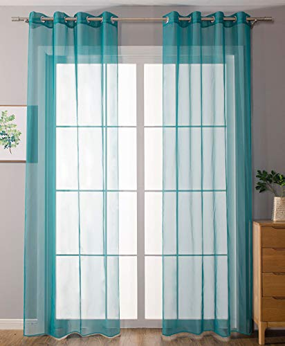 2er-Pack Ösen Gardinen Transparent Vorhang Set Wohnzimmer Voile Ösenvorhang Bleibandabschluß HxB 245x140 cm Türkis, 203322