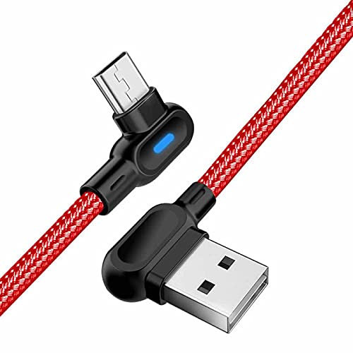 Right Angle Micro USB Cable with LED Light,superior ZRL® 90 Degree Android Charger Nylon Braided Micro USB Charging Cord Compatible for Android, Samsung, LG, HTC, Nokia, Sony More(0.8/3.3/6.6 FT)