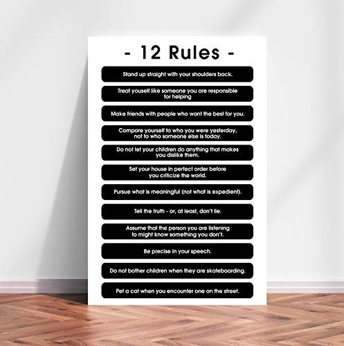 Poster 12 Rules for Life, 12 Prinzipien aus Jordan Peterson Wall Art Lehrergeschenk Zitat Wall Art Decor Poster Druck Bildung Leben Art Deco 16x24in weiß
