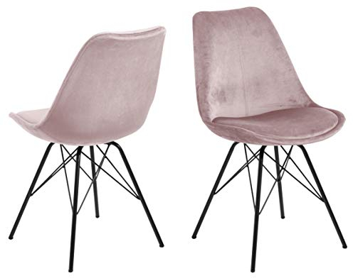 AC Design Furniture Emanuel Esszimmerstühle 2er Set, B: 48,5 x H: 85,5 x T: 54 cm, Altrosa/Schwarz, Samt/Metall, 2 Stk