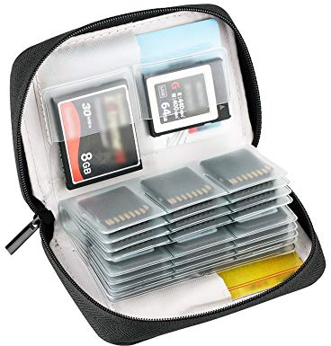 KIWIFOTOS 28 Steckplätze mit Reißverschluss für 24 x SD/SDHC/SDHC-Karten + 4 x CF (Compact Flash) / XQD Karten, SD-Kartenhalter, Tragetasche, Grau