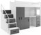Interbeds Lit Mezzanine Max 4 en 80x200 avec Bureau, Armoire, Matelas, sommier et escalier (Blanc+Gris)