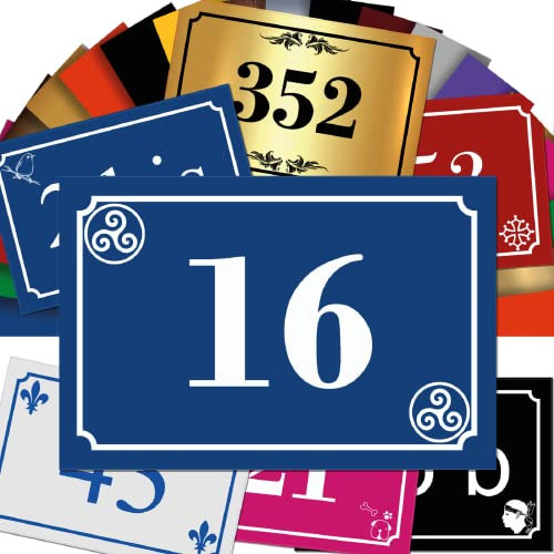 Hausnummernschild mit Motiv - Nummernschild aus PVC - Gravierte, personalisierbare Tafel 15 x 10 cm (Blau + Motiv)