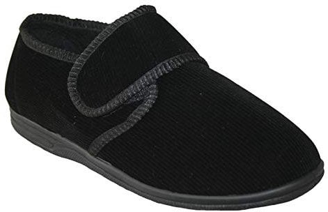 Diabetic Orthopedic Men's Easy Close Wide-Fitting Touch Close Bar-strap Shoe Slippers Sizes 6-14 (Black Zac, UK Footwear Size System, Adult, Men, Numeric, Wide, 7)