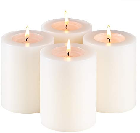 Sin! 4er Set Teelichthalter Trend warmweiß - ∅ 7 cm - Höhe 9 cm, Dauerkerze mit Teelicht in Kerzenform - Teelichtkerze in Kerzenoptik - Kunststoffkerze mit Teelichteinsatz.