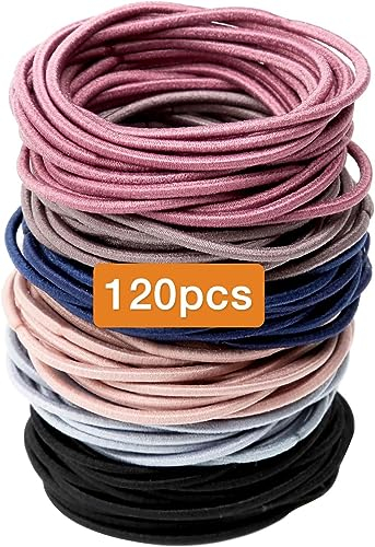 120 PCS Elastic Hair Bands, 2mm Hair Ties Elastic Bobbles Hairbands Ponytail Holders No Metal Gentle Hair Bands for Women Girls Kids