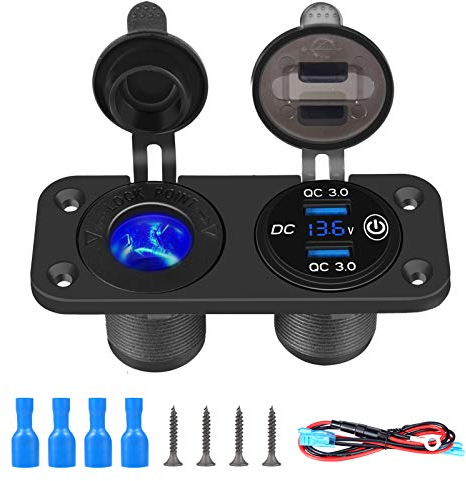 Thlevel QC3.0 USB Chargeur de Voiture 12V-24V Prise Allume Cigare avec Interrupteur Tactile et Charge Socket Rapide étanche pour Bateau