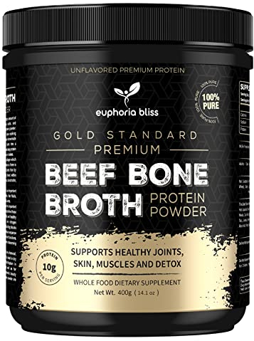 Euphoria Bliss Beef Bone Broth Powder 400g | Sweden Grass Fed | No Hormones or Additives | Unflavoured High Grade Beef Bone Broth | Halal