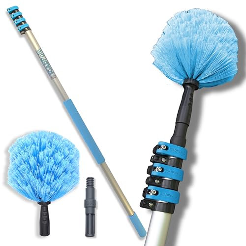 12-Foot High Reach Cobweb Duster Kit with 5-12ft Extension Pole, Dewebber Brush, Indoor and Outdoor extendable Spider Web Cleaning Set
