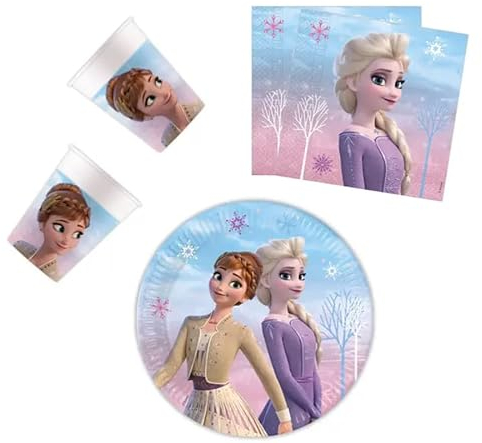 ILS I LOVE SHOPPING Kit Festa 8 Persone Set Tavola Addobbi Party Compleanno con 8 Piatti, 8 Bicchieri e tovaglioli (Frozen Northern Lights)