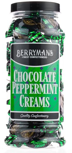 Original Chocolate Peppermint Creams Retro Sweets Gift Jar by Berrymans Sweet Shop - Classic Sweets, Traditional Taste.