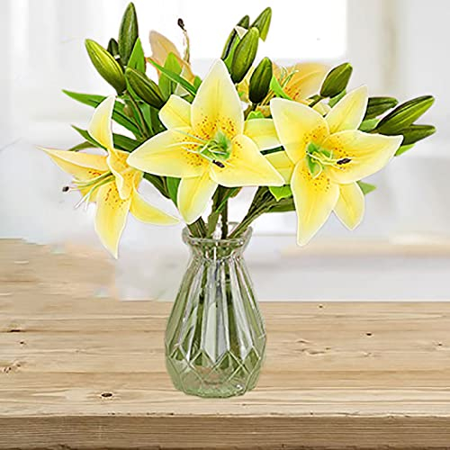 ZEACCT Flores Artificiales, 5 Lirios Artificiales, con 6 brotes, Plantas, Flores, Artes látex, Artificial, floración, Flores al Tacto Real para la decoración del hogar, Bodas, Fiestas, oficinas