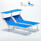 GOVITA Coppia Lettino Prendisole Pieghevoli In Alluminio Da Spiaggia Mare Professionali In Alluminio Con Tettuccio Parasole E Cuscino Textilene Lavibile [X 2] - 3 Posizioni - Colore: BLUE MELANGE