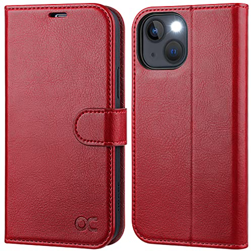 OCASE for iPhone 13 Case, Premium PU Leather iPhone 13 Wallet Case Flip Phone Cover with[TPU Inner Shell][RFID Blocking][Card Holder] for the 6.1 Inch 2021 5G,Red
