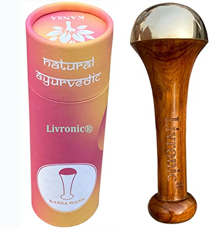Livronic Kansa Wand Massager for Face, Body and Feet with Teak Wood Handle, Small Kansa Wand with Bronze for Deep Relaxation, 4.5cm