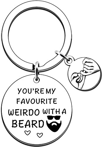 JMIMO Funny Gifts for Boyfriend Husband Beard Gifts for Men Valentine's Day Anniversary Birthday Gifts for Him You're My Favorite Weirdo Keyring