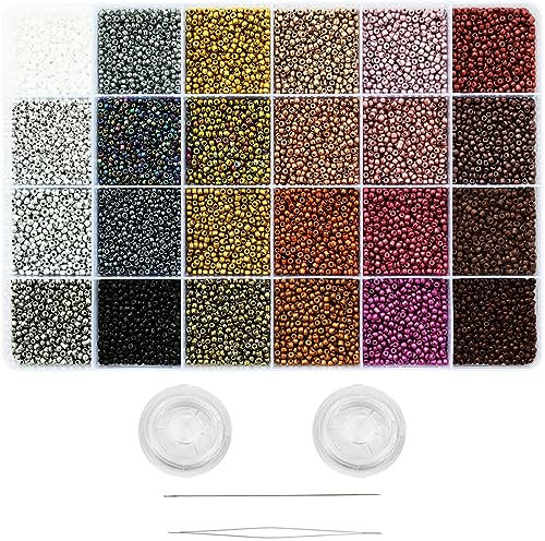 VOOMOLOVE 12/0 Glas-Rocailles, ca. 15800 Stück, 24 Farben, 2 mm, lose Rocailles-Set, Armbandherstellung, mit 24 Fächern, Kunststoff-Aufbewahrungsbox für Schmuckherstellung (24 Farben)