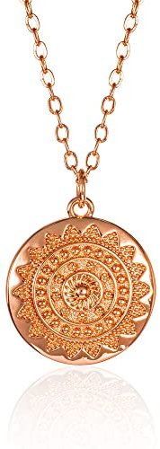 Zavana Round Disc Mandala Necklace, Rose gold Necklace with Rose Gold Disc Mandala Pendant. Dainty Necklace with Shiny Mandala Pendant for Women and teenage girls. Quality Fashion jewellery for women.